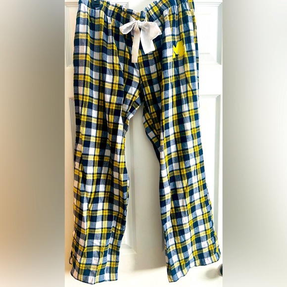 Concepts Sport Michigan Blue Yellow Plaid Ribbon Drawstring Unisex PJ Pants XL - Picture 1 of 4